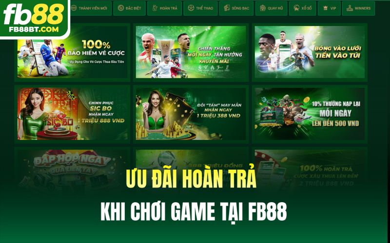Ưu đãi hoàn trả khi chơi game tại Fb88